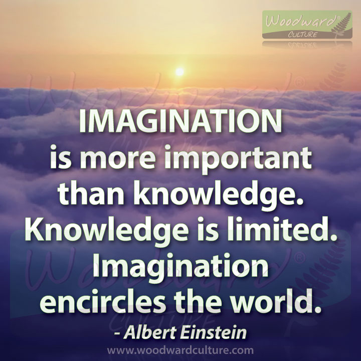 Imagination is more important than knowledge. Knowledge is limited. Imagination encircles the world. Quote by Albert Einstein - Woodward Culture Quotes