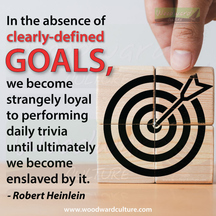 In the absence of clearly-defined goals, we become strangely loyal to performing daily trivia until ultimately we become enslaved by it. Quote by Robert Heinlein - Woodward Culture Quotes