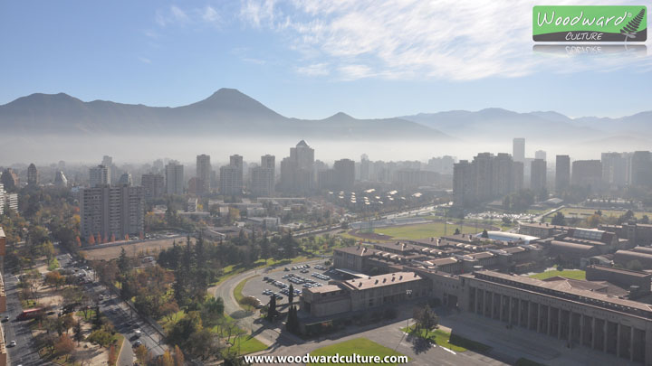 Smog in Las Condes, Santiago Chile with view of Escuela Militar - Woodward Culture