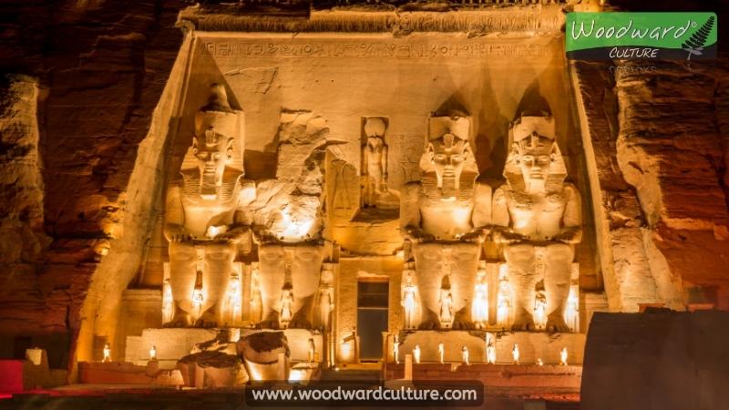 The Great Temple of Abu Simbel at night (Temple of Ramses II) in Egypt - Woodward Culture