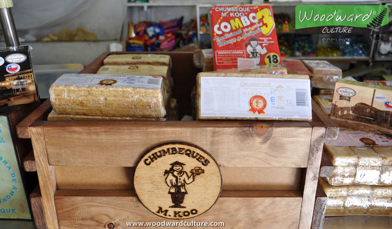 Inside the chumbeque store / factory in Iquique, Chile. Woodward Culture