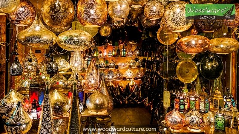 Egyptian lamps for sale at Khan El Khalili, the historic bazaar in Cairo, Egypt - Woodward Culture