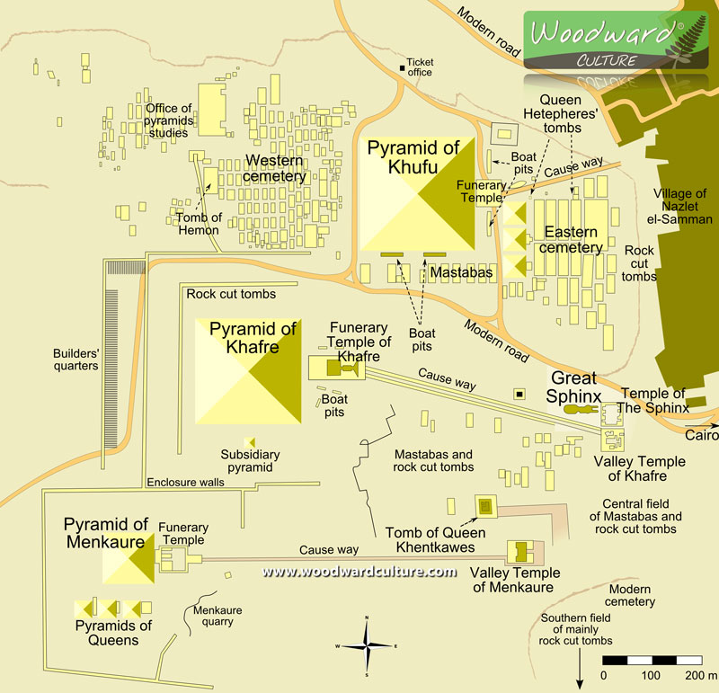 Map of the Pyramids of Giza Complex in Egypt - Woodward Culture
