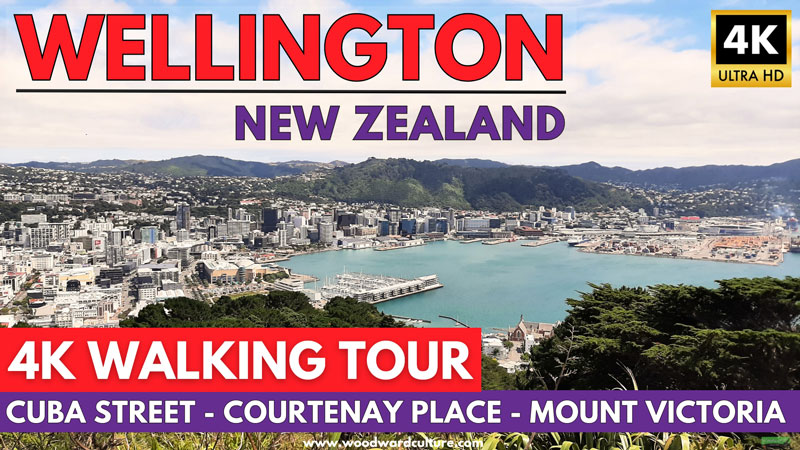 Wellington New Zealand 4K walking tour - Cuba Street, Courtenay Place and the summit of Mount Victoria, Wellington.